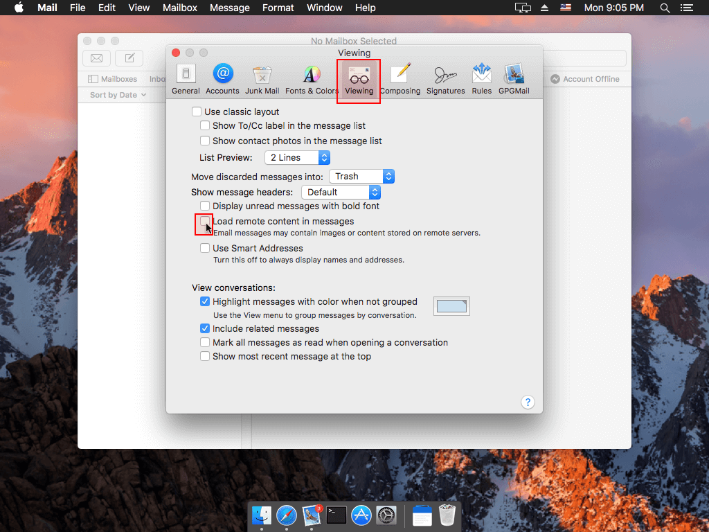 غیرفعال کردن Load remote content in messages