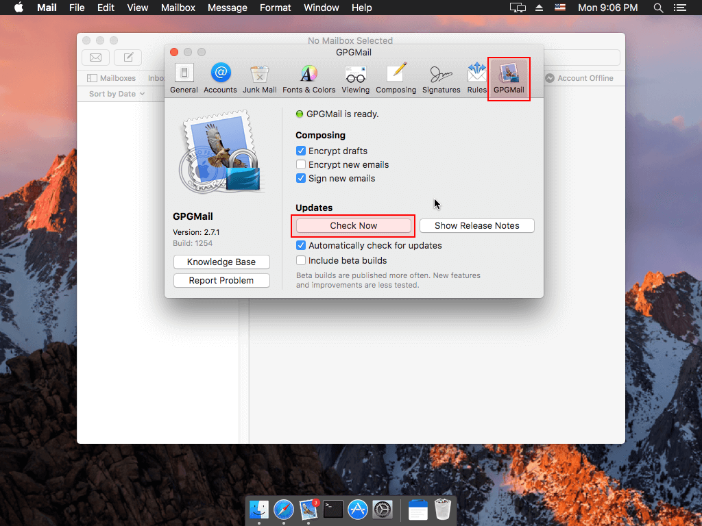 به‌روزرسانی GPGTools از تنظیمات Apple Mail