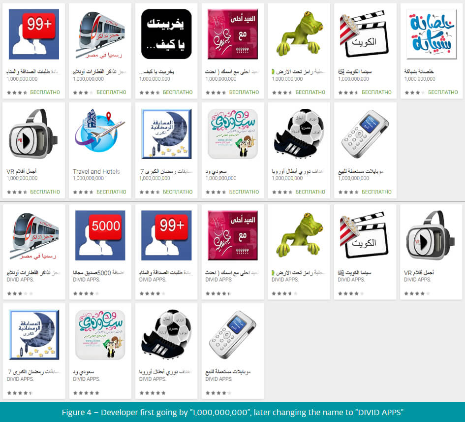 نمونه برنامه‌هایی که نام جعلی توسعه دهنده آن‌ها تغییر داده شده است