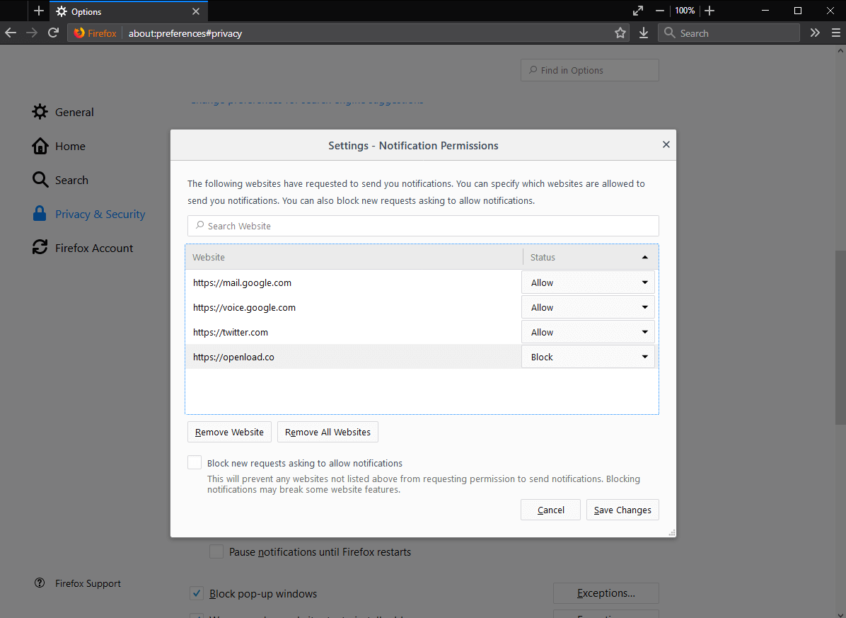 تنظیمات و غیرفعال‌سازی نوتیفیکیشن در فایرفاکس