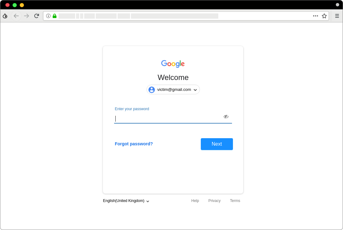 صفحه جعلی وارد کردن رمز عبور برای ورود به حساب جی‌میل