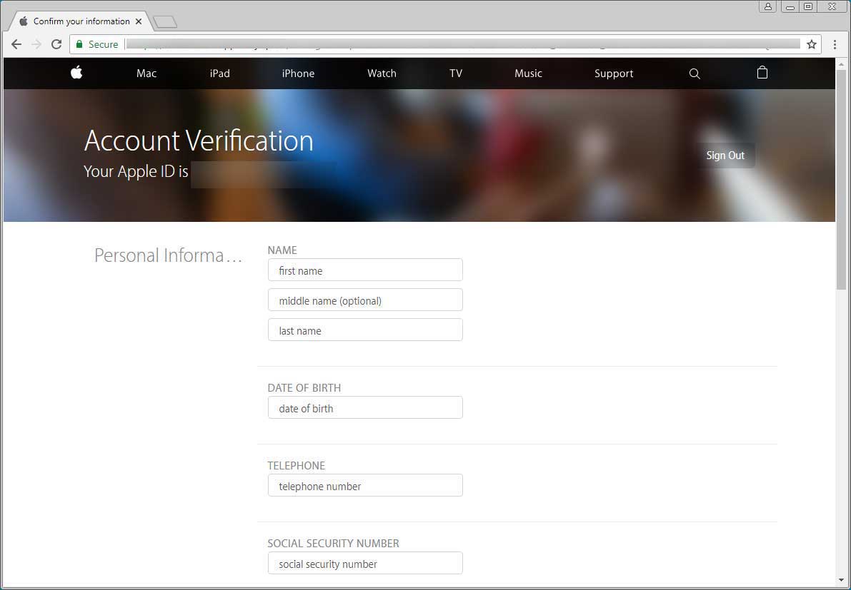صفحه فیشینگ اپل آی‌دی