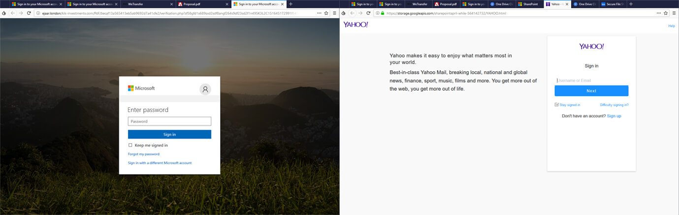 نمونه‌ای از صفحات فیشینگ به کار رفته در این حملات