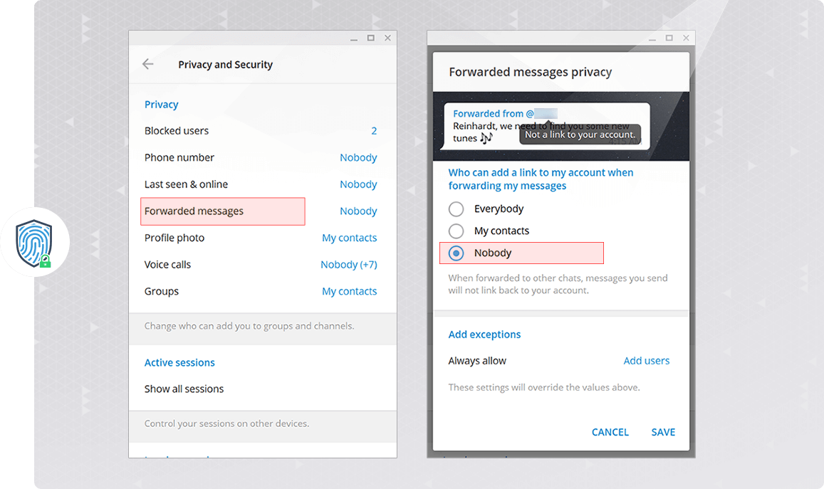 مدیریت فوروارد پیام‌ها در تلگرام