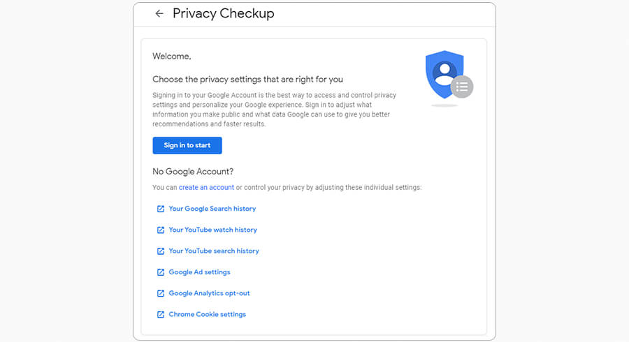 چکاپ حریم خصوصی در گوگل