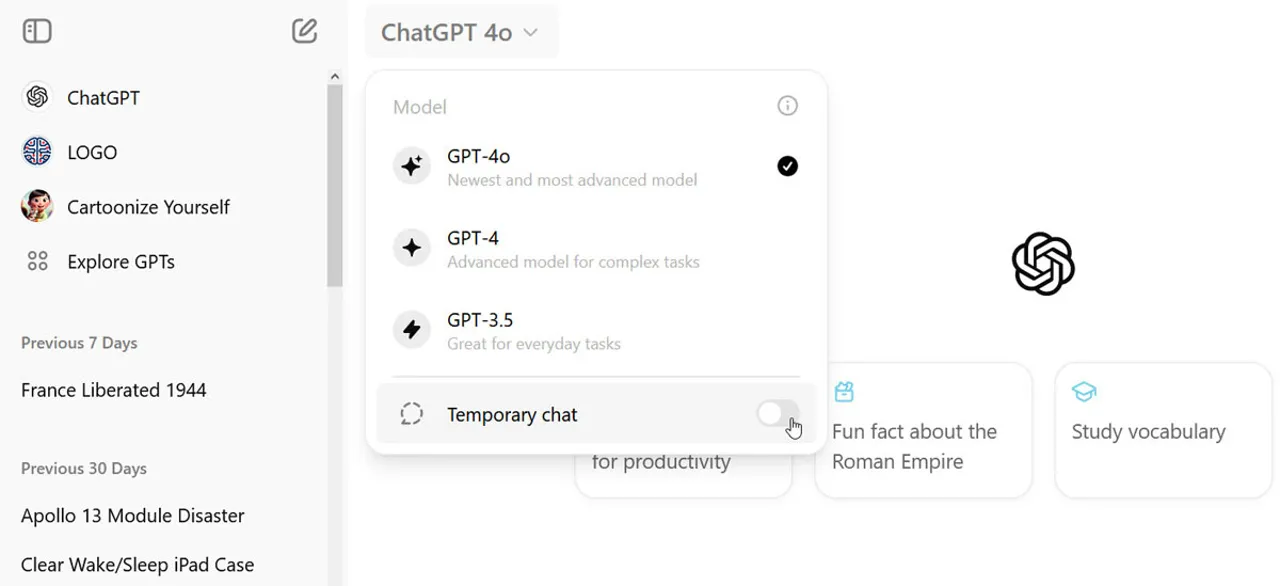 از قابلیت گفتگوی موقت در چت‌ جی‌پی‌تی استفاده کنید