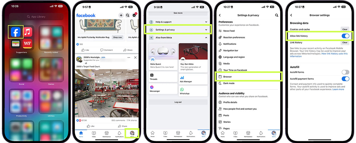 آموزش غیرفعال کردن ذخیره‌سازی و ردیابی لینک‌های مشاهده شده در فیسبوک